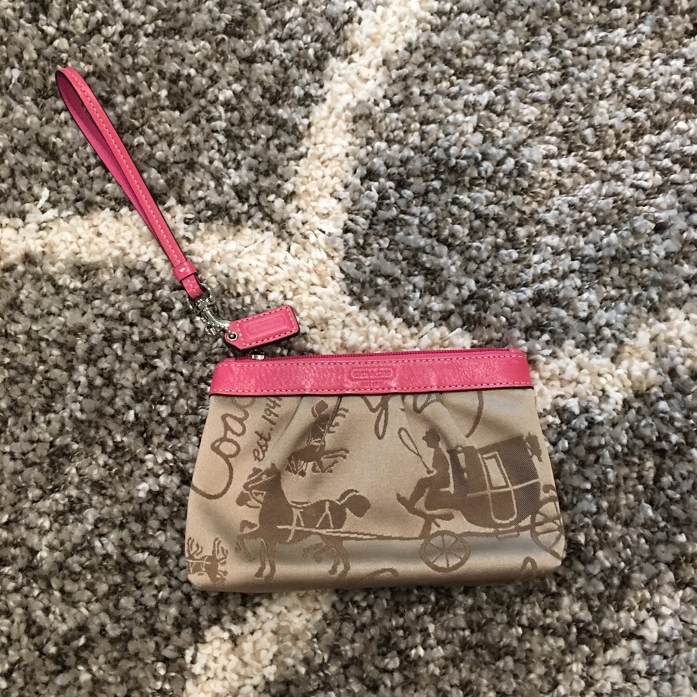 Coach Tan/Gold & Pink Clutch Wristlet
